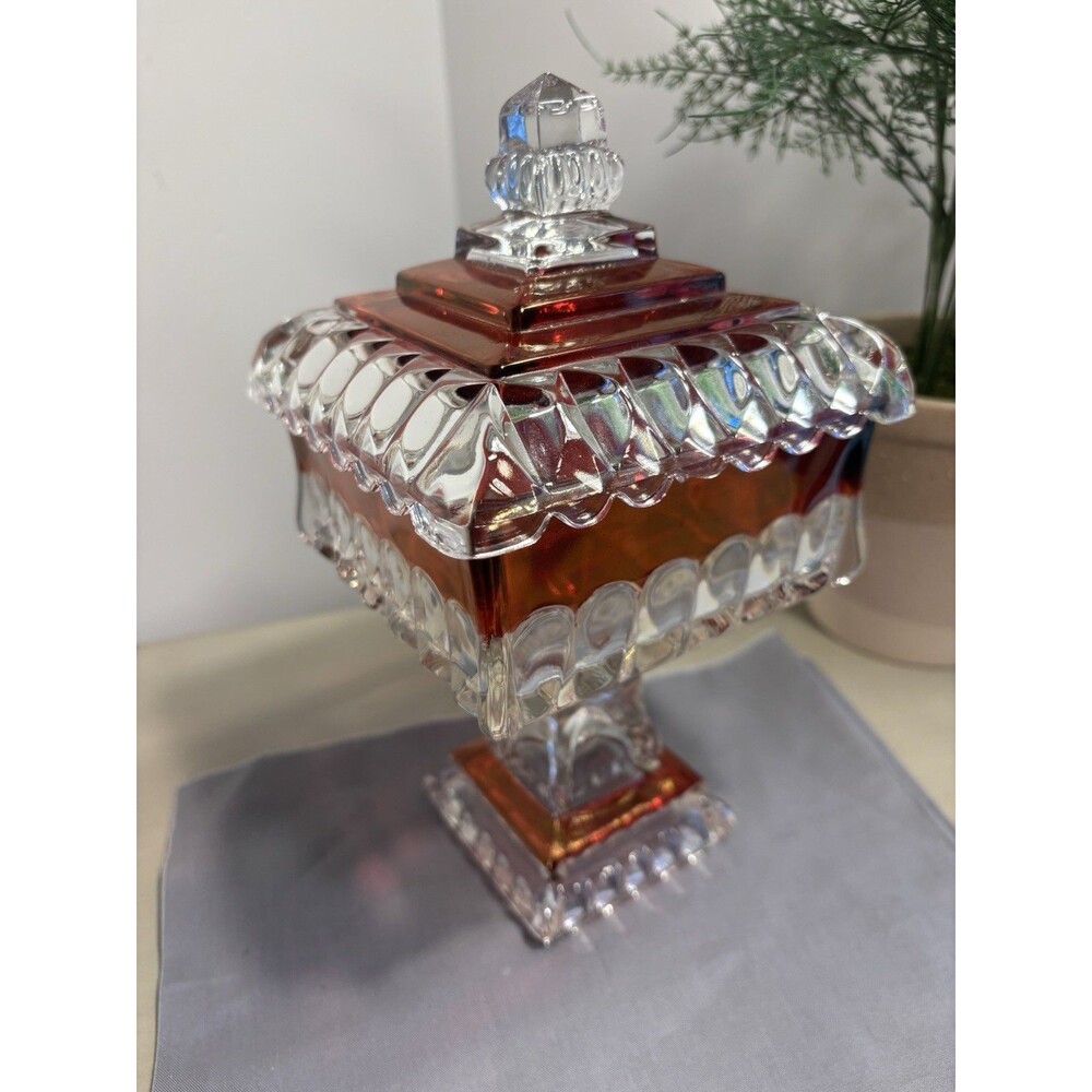 Vintage Westmoreland Ruby Pedestal Footed Candy Dish Compote 10” Square